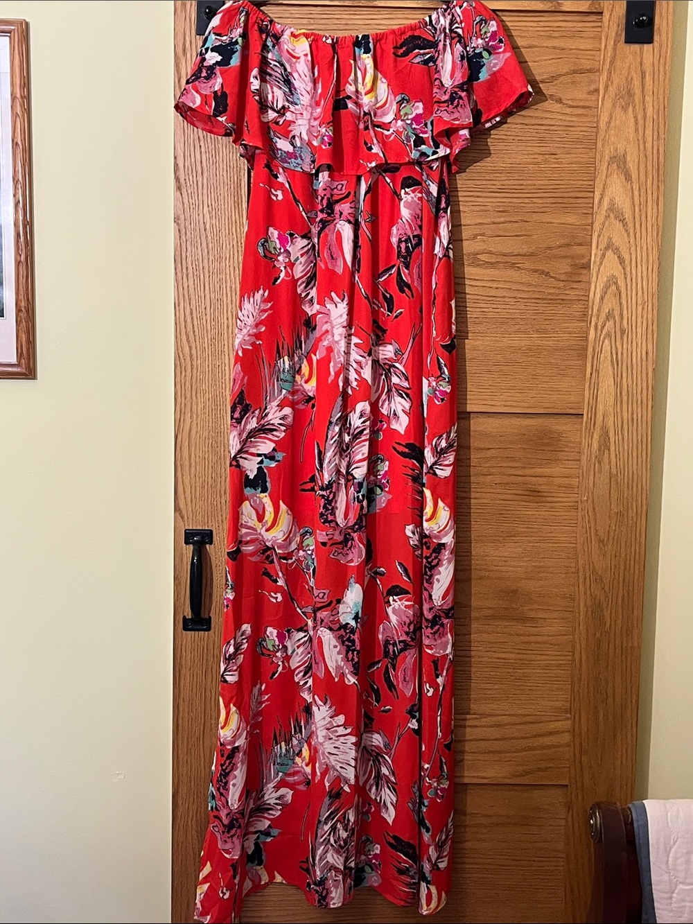 She + Sky Red Floral Off-Shoulder Maxi Dress